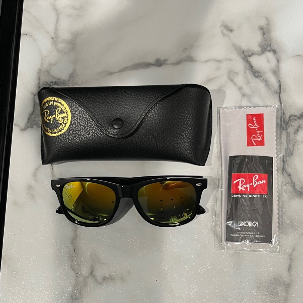 Ray-Ban Black Frames with Gold Mirror Lenses